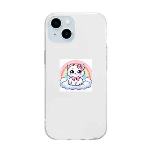 白猫のイラストグッズ Soft Clear Smartphone Case