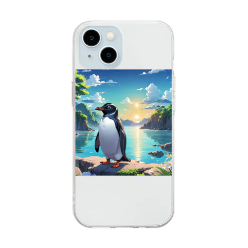 海辺のペンギン画像！ Soft Clear Smartphone Case