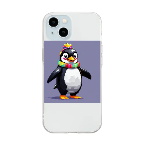 愛らしいドット絵で描かれたかわいいペンギンのイラスト！ Soft Clear Smartphone Case