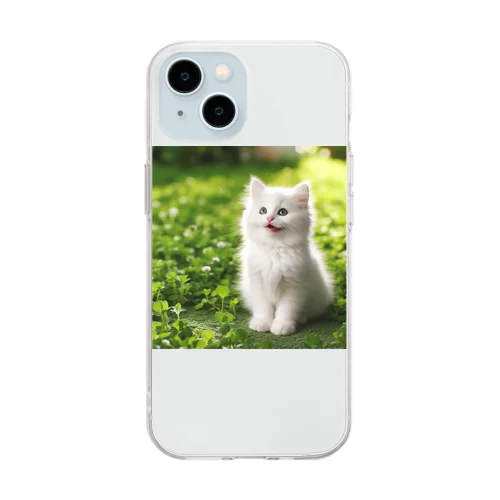 笑ってる可愛い白い猫 Soft Clear Smartphone Case