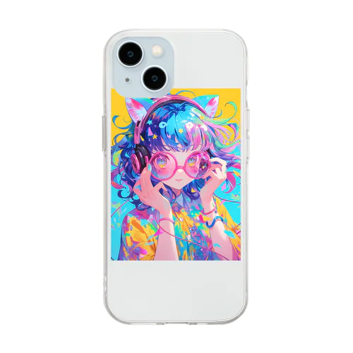 メガネの可愛い女の子のキャラクター Soft Clear Smartphone Case