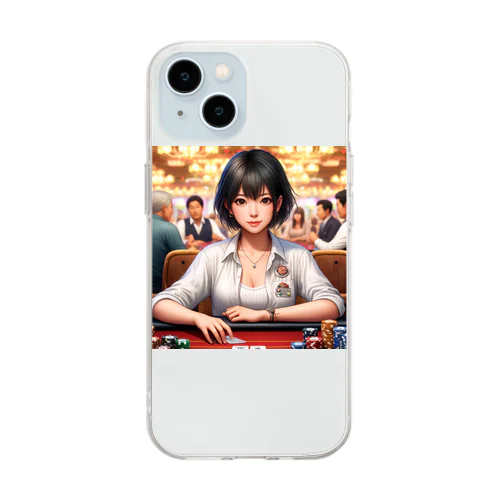 ポーカーをする女の子 Soft Clear Smartphone Case
