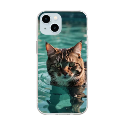 泳ぐ猫 Soft Clear Smartphone Case