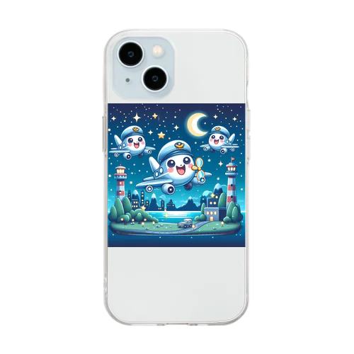 キラキラ夜景飛行くん Soft Clear Smartphone Case