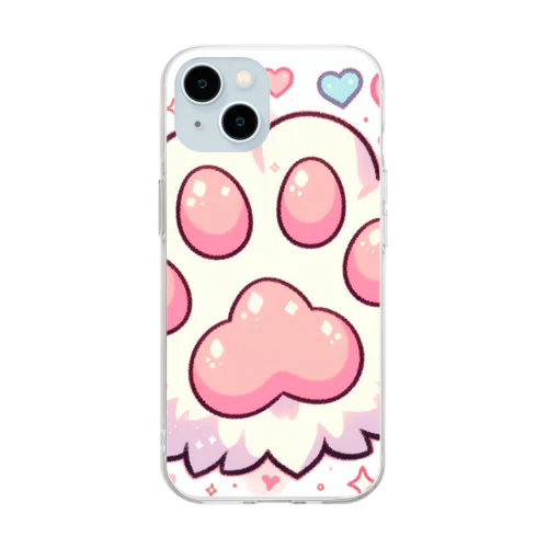 かわいいピンクの肉球 Soft Clear Smartphone Case