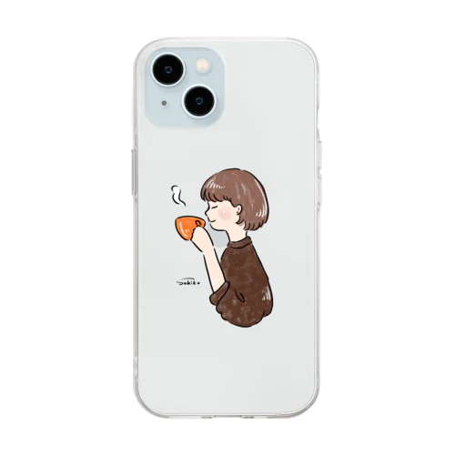 ほっとひと息つく女の子　オレンジショコラ Soft Clear Smartphone Case