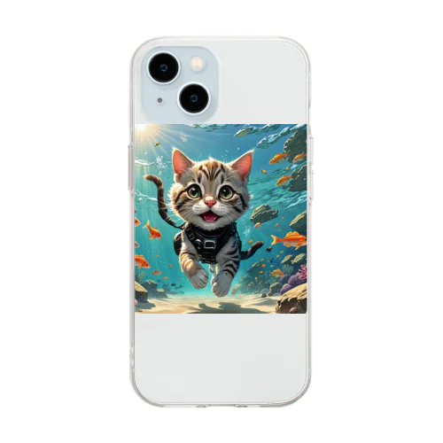 猫ダイバー Soft Clear Smartphone Case