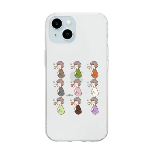 ほっとひと息つく女の子　オール Soft Clear Smartphone Case