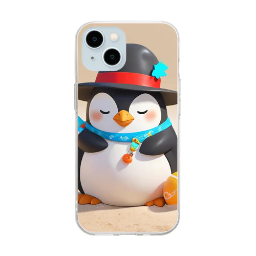 おもちゃの砂を使ったかわいいペンギン Soft Clear Smartphone Case