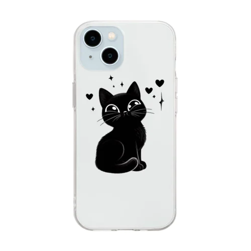 黒猫ニャン・ポイント Soft Clear Smartphone Case