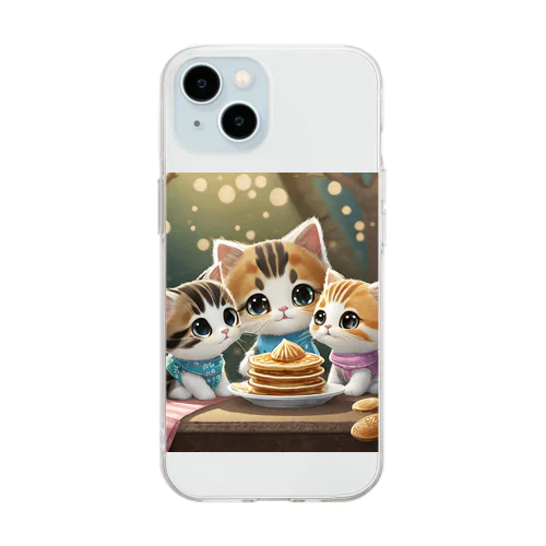 子猫家族とパンケーキ Soft Clear Smartphone Case