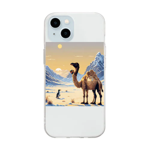 砂漠と氷の対峙：ラクダとペンギン Soft Clear Smartphone Case