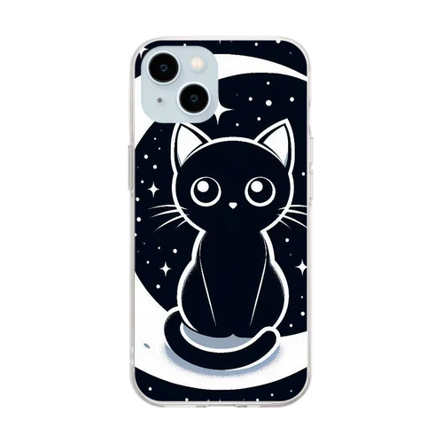 黒猫 月  Soft Clear Smartphone Case