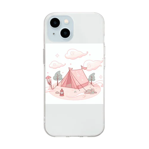 山頂でキャンプ　テント　ふわふわピンク Soft Clear Smartphone Case