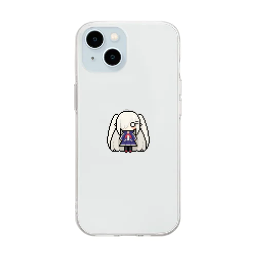 ドット絵の白髪ロング美少女 Soft Clear Smartphone Case