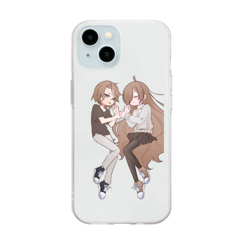 二人寄り添って寝ているカップル Soft Clear Smartphone Case