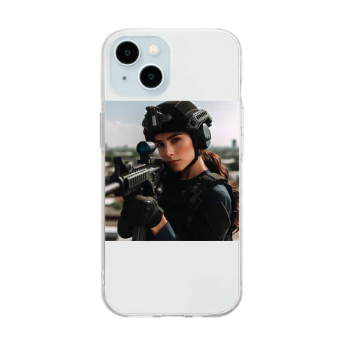 女性特殊部隊スナイパー Soft Clear Smartphone Case