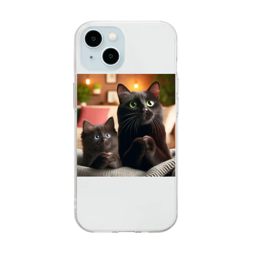 黒猫親子のお願い Soft Clear Smartphone Case