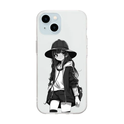 悲しみ美少女モノクロ Soft Clear Smartphone Case