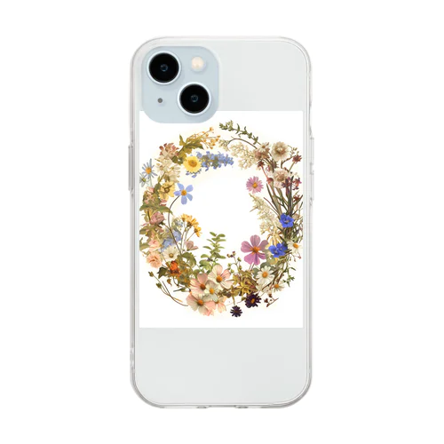 押し花のリース自然の美しさ　なでしこ1478 Soft Clear Smartphone Case