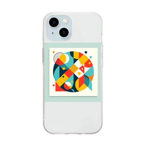 多角形と円の抽象画 Soft Clear Smartphone Case