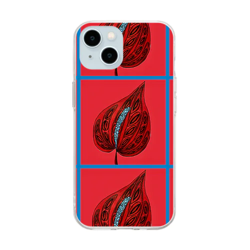 大紅団扇。(赤) Soft Clear Smartphone Case