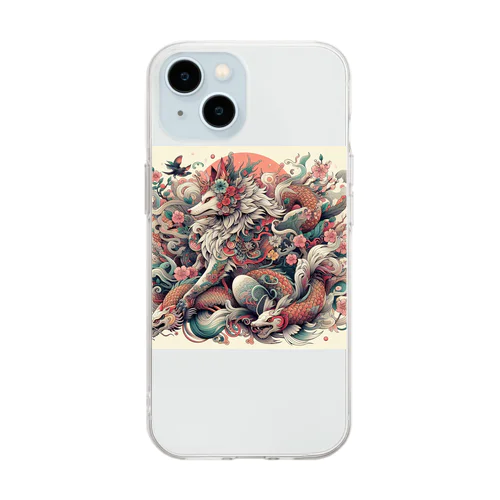 和風イラスト@狼 Soft Clear Smartphone Case