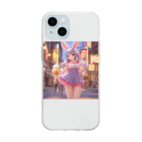 ビールを運ぶバニーガール３D Soft Clear Smartphone Case