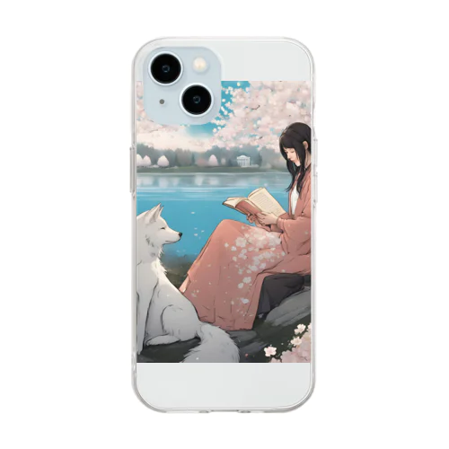 桜の森で読書会 Soft Clear Smartphone Case