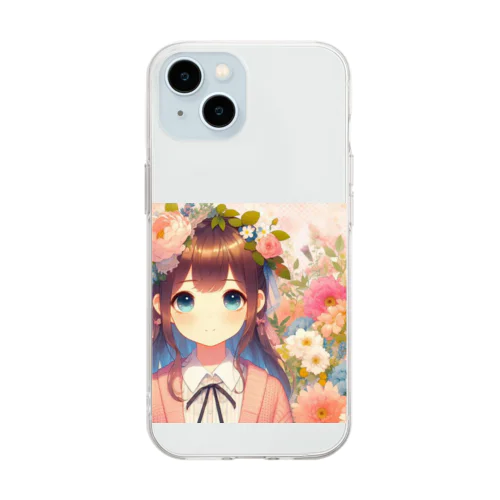 可愛い女の子とお花10 Soft Clear Smartphone Case