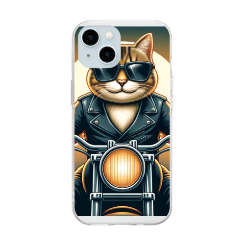 バイクに乗る猫 Soft Clear Smartphone Case