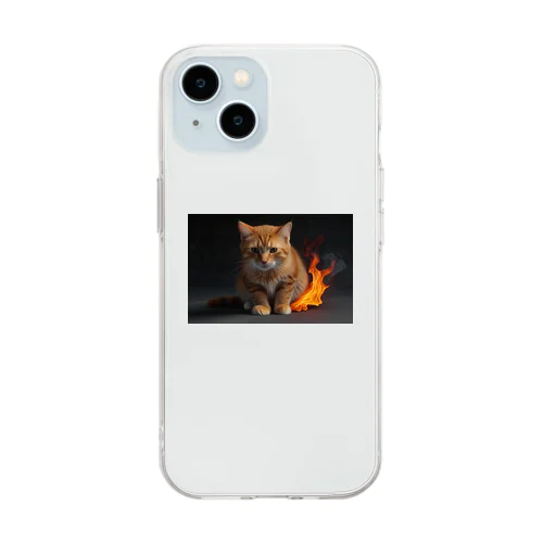 炎の守護者「炎タイプの猫」 Soft Clear Smartphone Case