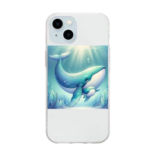 ほのぼのクジラの親子 Soft Clear Smartphone Case