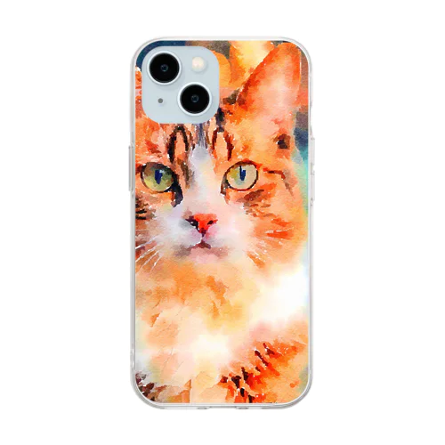 猫の水彩画/キジトラねこのイラスト Soft Clear Smartphone Case