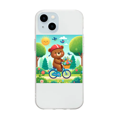 自転車に乗ったクマ　人気アイテム　かわいい Soft Clear Smartphone Case