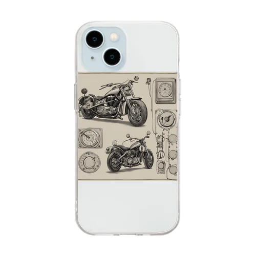 クラシックバイクの設計図と計器類 Soft Clear Smartphone Case