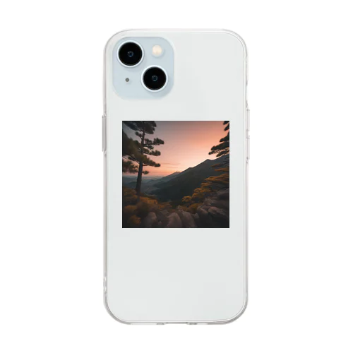 夕陽が山々にそそぐ美しい光 Soft Clear Smartphone Case