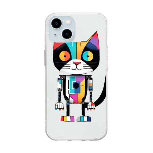 カラフルロボ猫 Soft Clear Smartphone Case