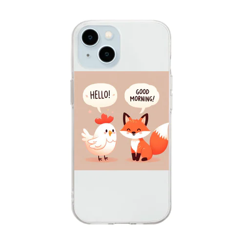 可愛らしい鶏と狐が仲良く寄り添う姿🐔🦊友情の証 Soft Clear Smartphone Case