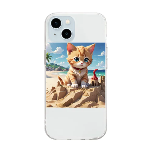 砂の城で遊ぶ猫 Soft Clear Smartphone Case