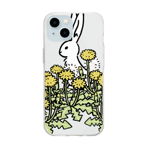 ウサギと、タンポポ。 Soft Clear Smartphone Case