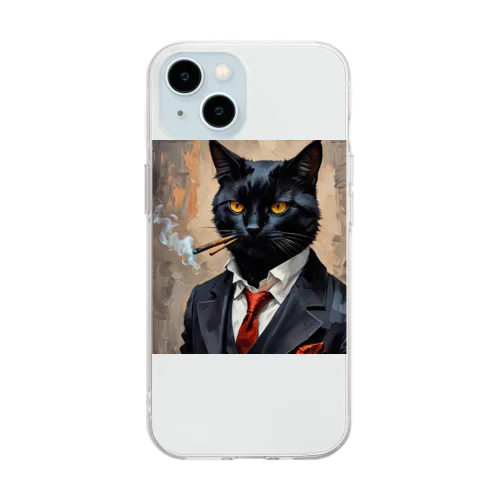 ダンディーな黒猫 Soft Clear Smartphone Case