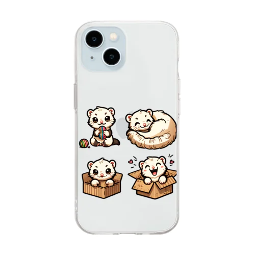 かわいいフェレットおはよう！！ Soft Clear Smartphone Case