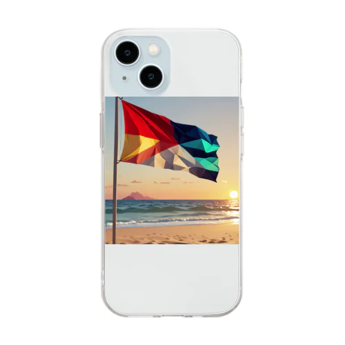 風になびくビーチフラッグ Soft Clear Smartphone Case