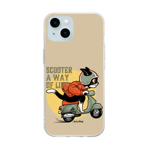 スクーターに乗るネコ Soft Clear Smartphone Case