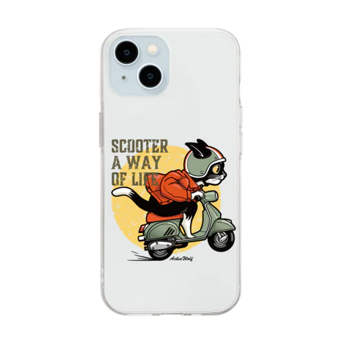 スクーターに乗るネコ Soft Clear Smartphone Case