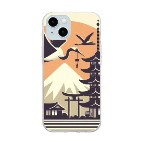 鶴と富士と五重塔~japan Soft Clear Smartphone Case