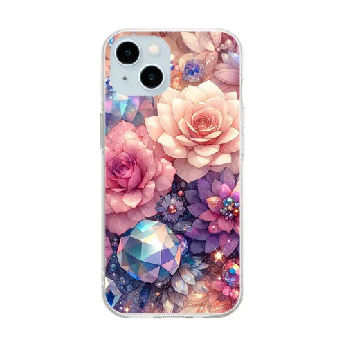 花と宝石 Soft Clear Smartphone Case