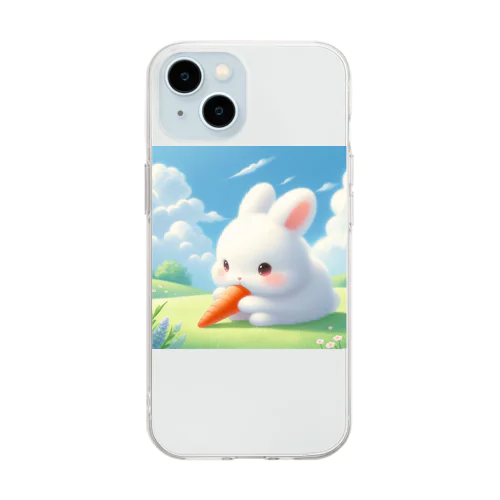 ふわふわウサギのくー Soft Clear Smartphone Case