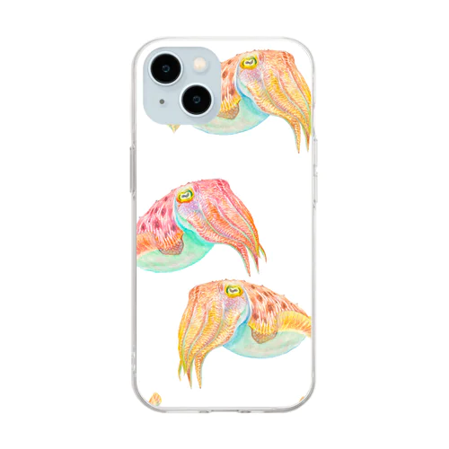 コブシメ（群れ）白 Soft Clear Smartphone Case